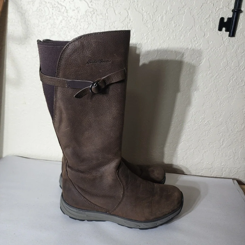 Eddie Bauer Huntley Tall Dark Brown Leather Boots Womens 8 61692237 FH20